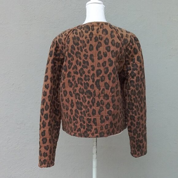 Blank NYC Jacket Women's Large Brown Black Cool Cat Quilted Animal Print Preppy - Picture 4 of 7